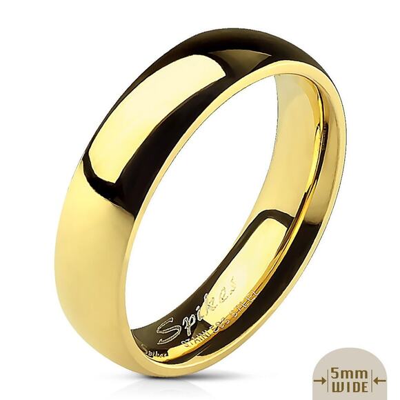 Polished Gold IP Wedding Band Ring 316L Stainless Steel 5mm width Size 8 - Picture 1 of 1